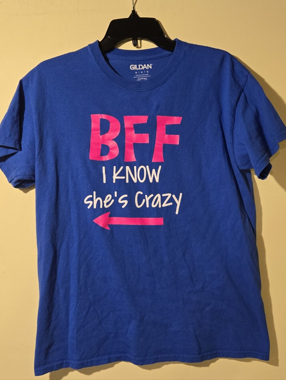 Gildan Women's Royal Blue 'BFF I Know She's Crazy' Graphic Tee.